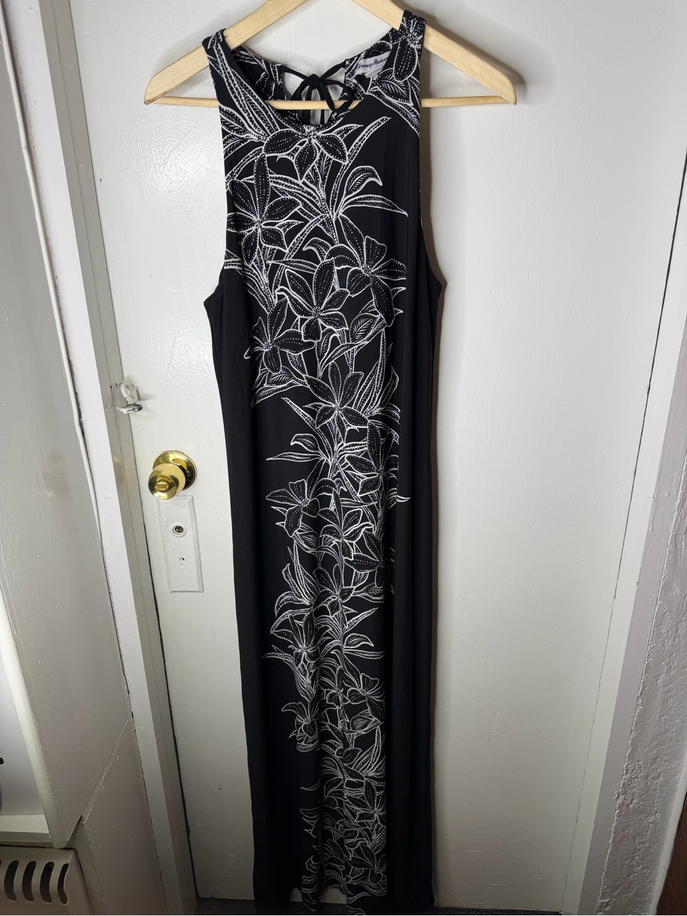Tommy Bahama Black Maxi Dress with White Floral Motif